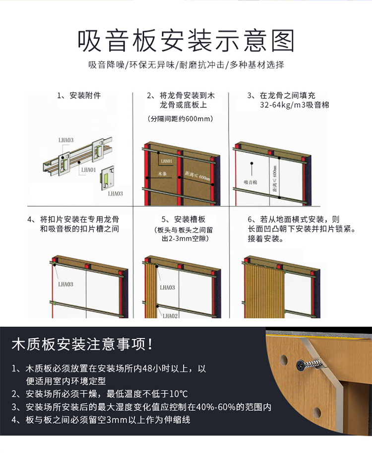 阻燃槽木吸音板安裝方法